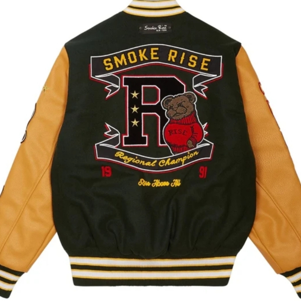 Smoke Rise Varsity Jacket for men, green color size medium